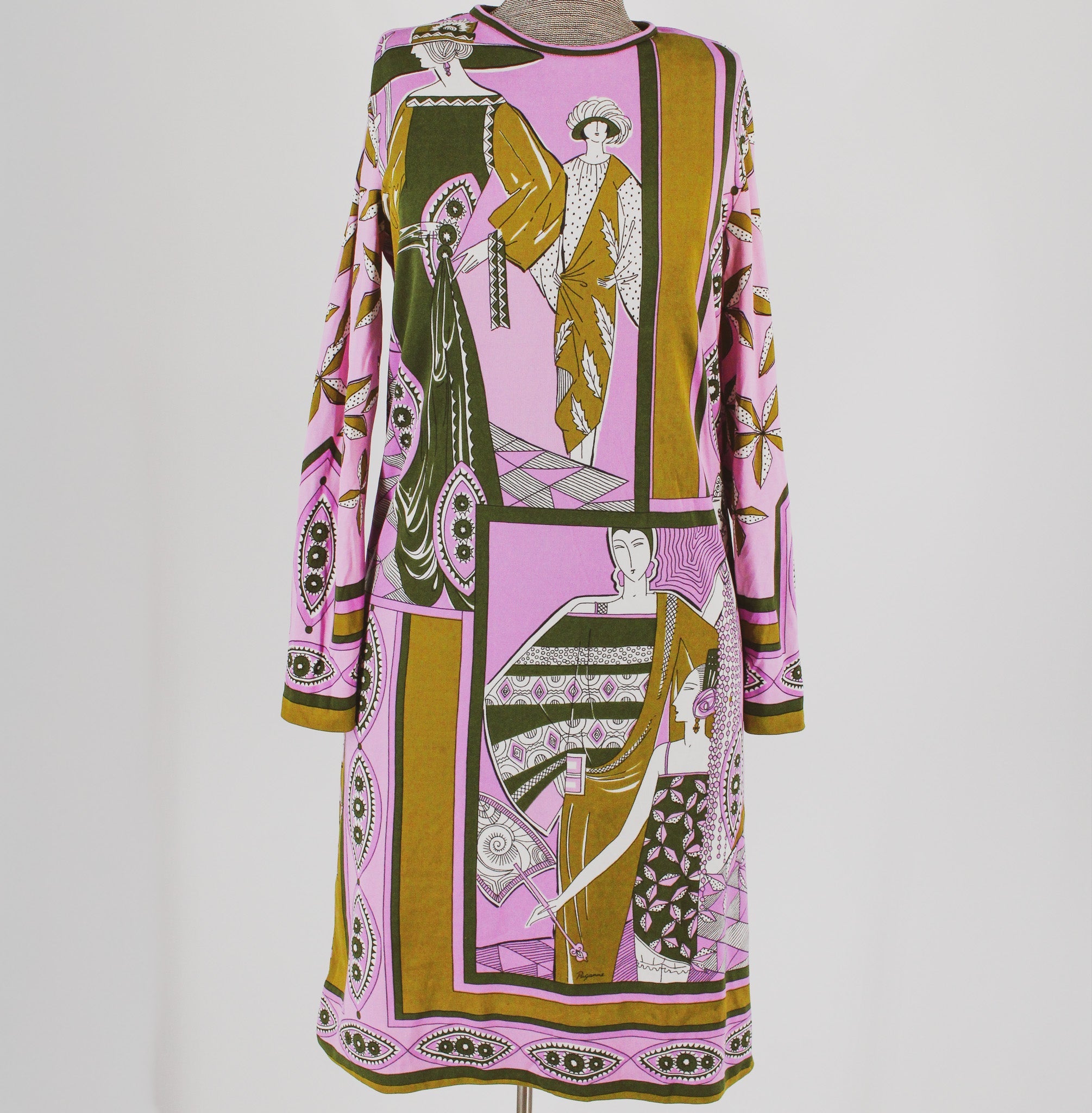 70s paganne deco ladies midi dress - front on form