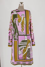 70s paganne deco ladies print jersey midi dress - front