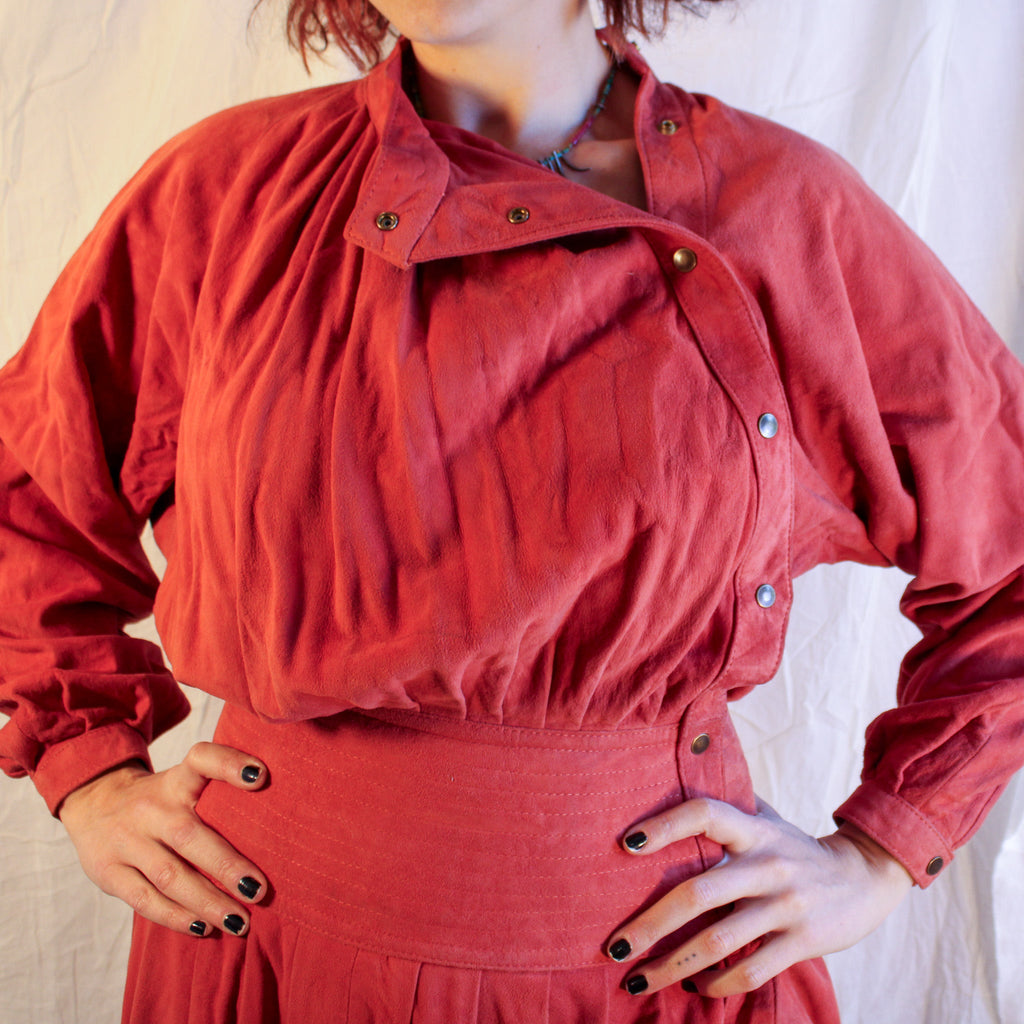 80s privato new york rust suede snap dress, image 2
