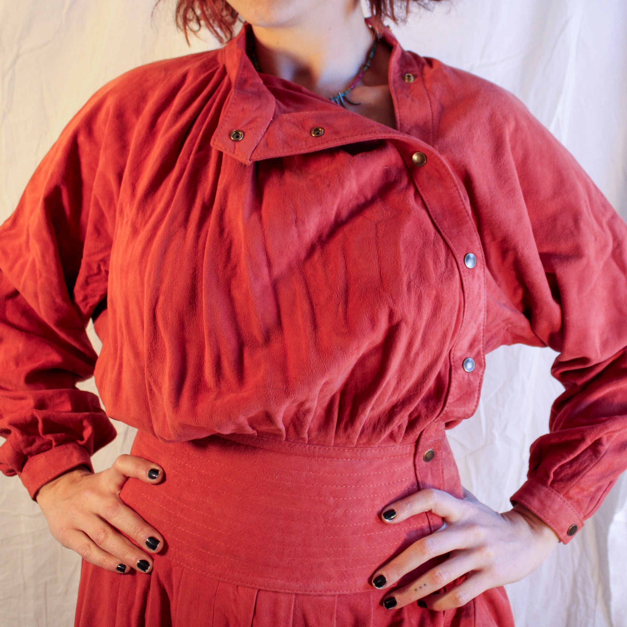 80s privato new york rust suede snap dress, image 2