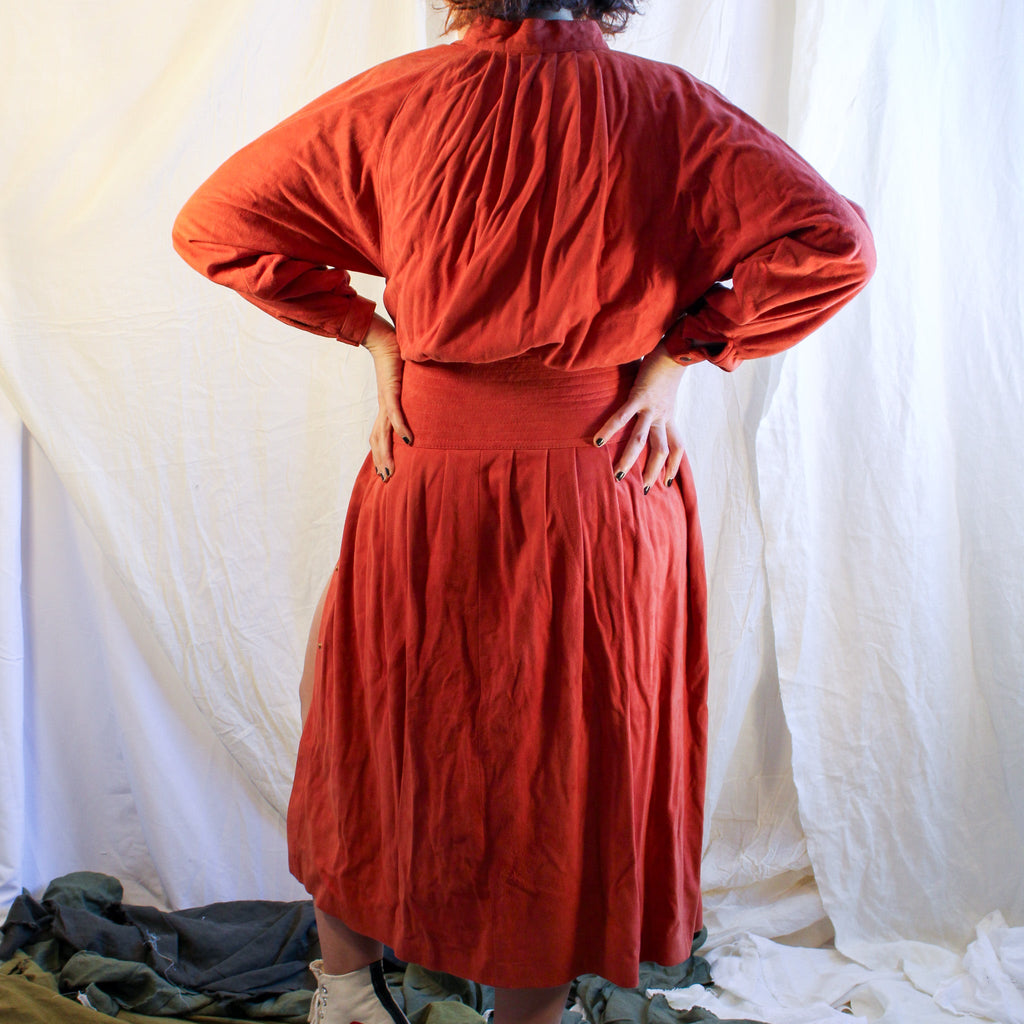 80s privato new york rust suede snap dress, image 5