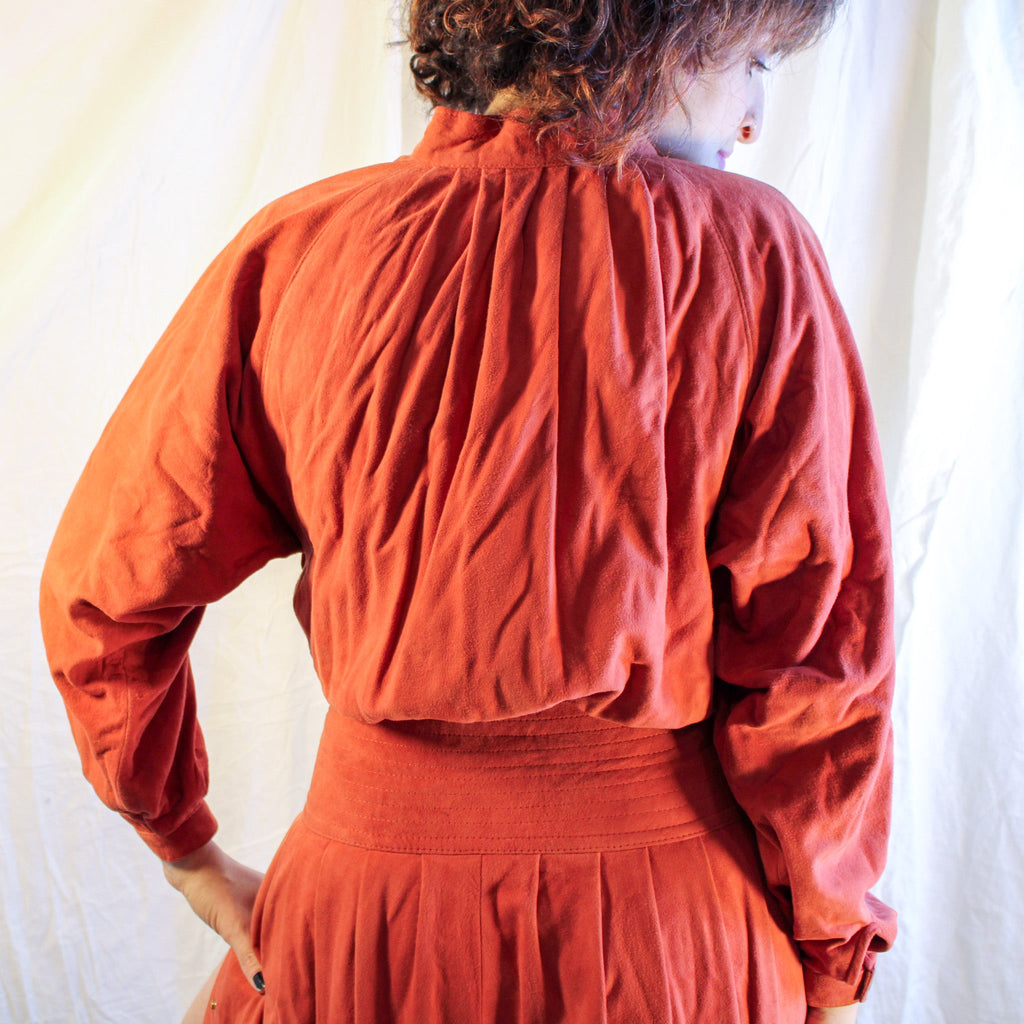 80s privato new york rust suede snap dress, image 6