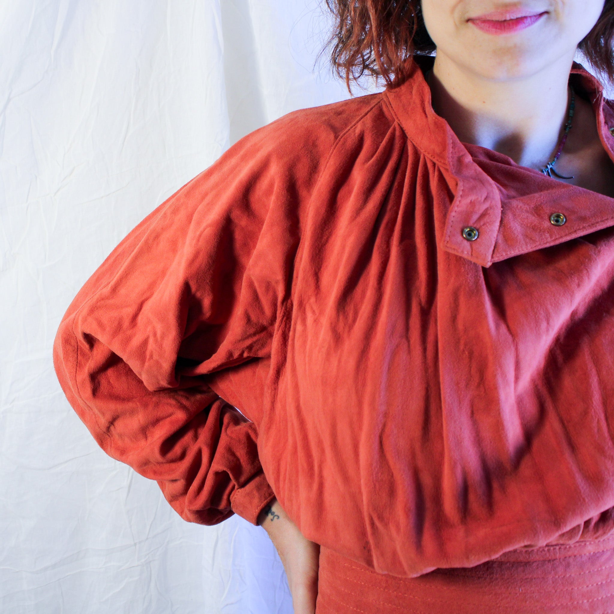 80s privato new york rust suede snap dress, image 7