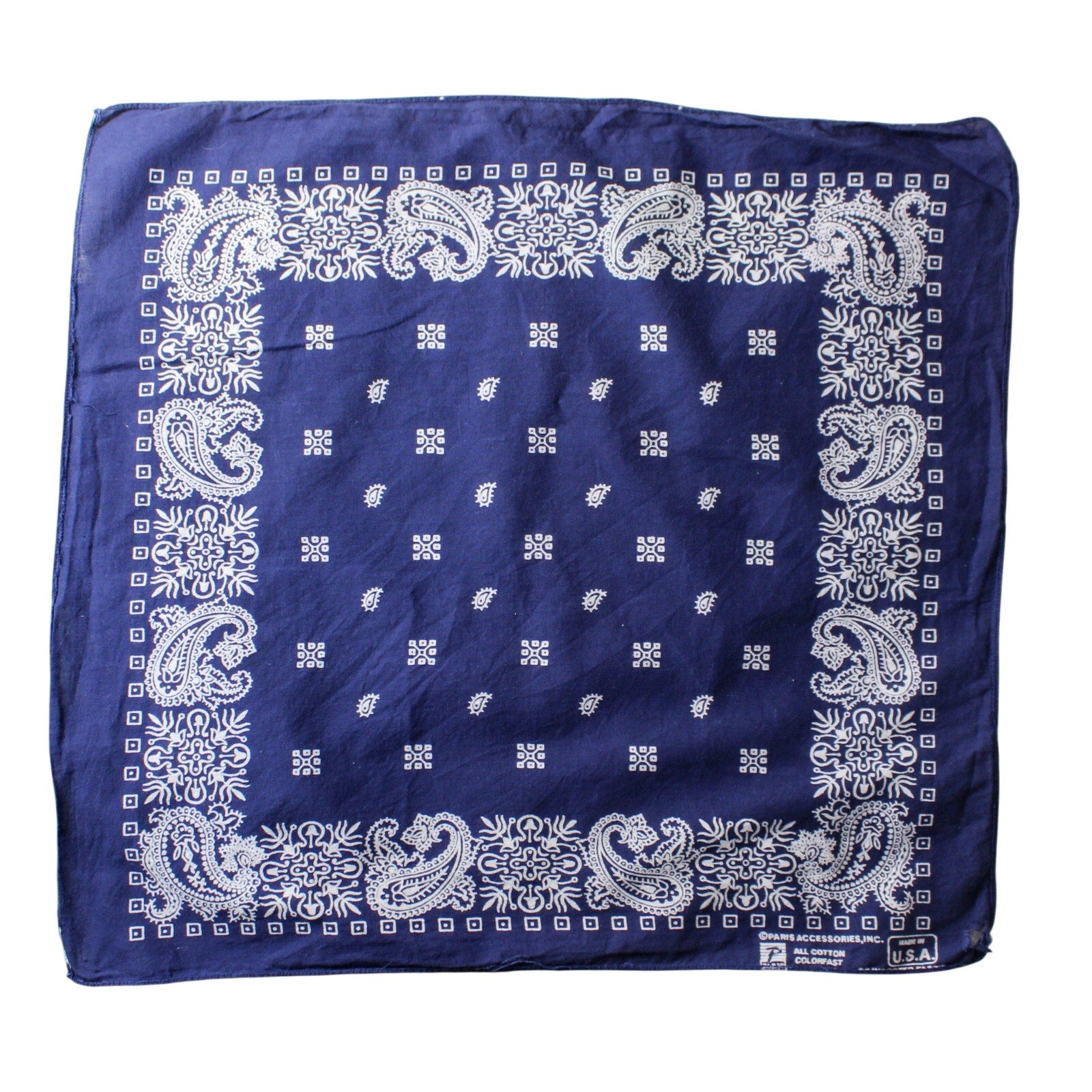 80s true vintage navy paisley bandana made in usa