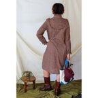 70s brown floral prairie dress with ruffle collar