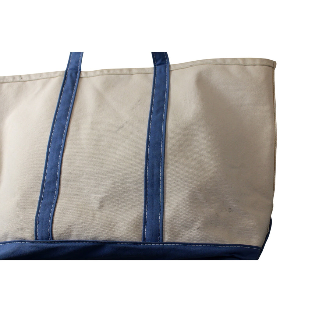 vintage 80s l.l. bean boat and tote – large, blue trim