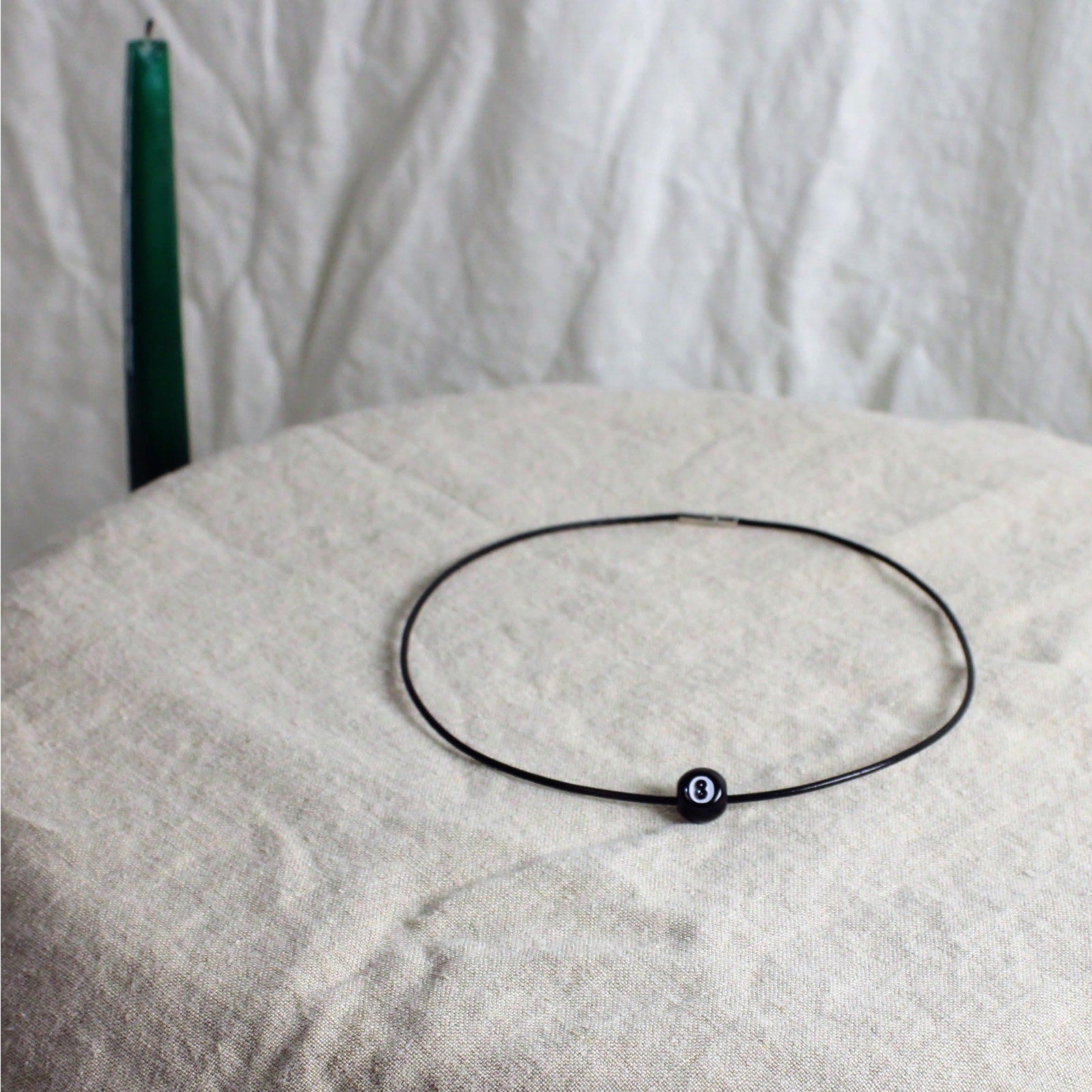 60s 8-ball bead leather choker necklace - remade