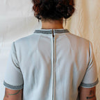 70s silver maxi dress with metallic braid trim