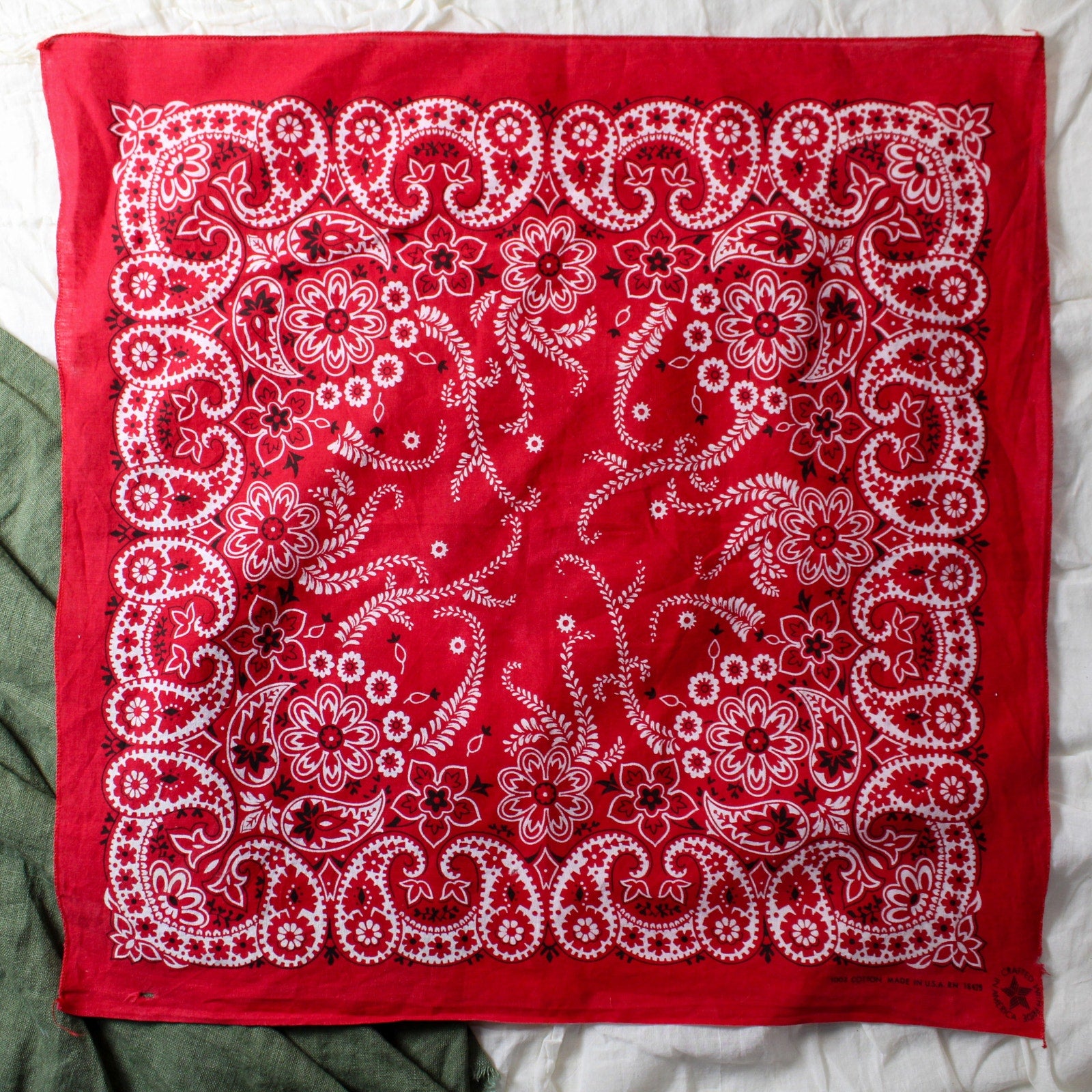 70s crafted with pride in usa rn14193 red paisley bandana- selvedge