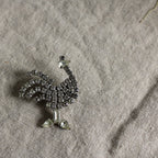 50s rhinestone rooster brooch silver tone