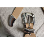 y2k tan silver flame belt by ann taylor