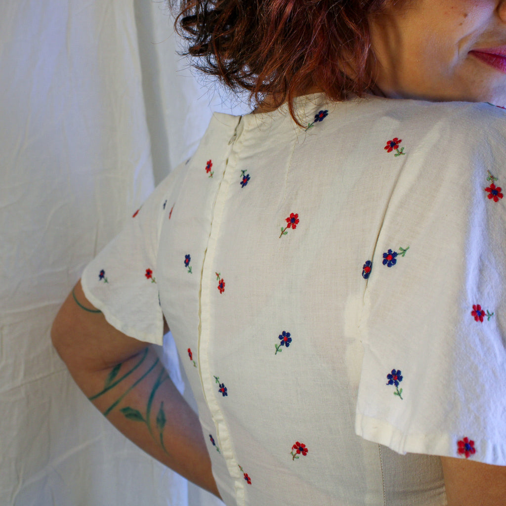 70s embroidered ditsy flower maxi dress - handmade image 1