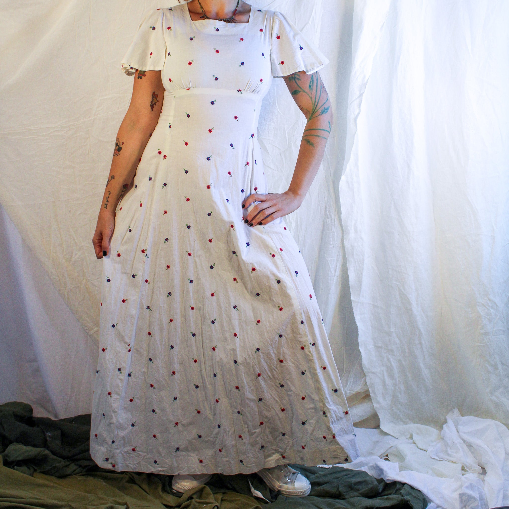 70s embroidered ditsy flower maxi dress - handmade image 2