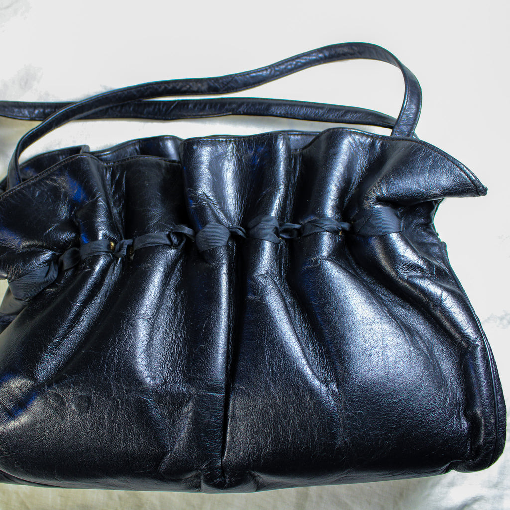 60s ingber ruched leather ribbon-detail purse