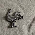 50s rhinestone rooster brooch silver tone