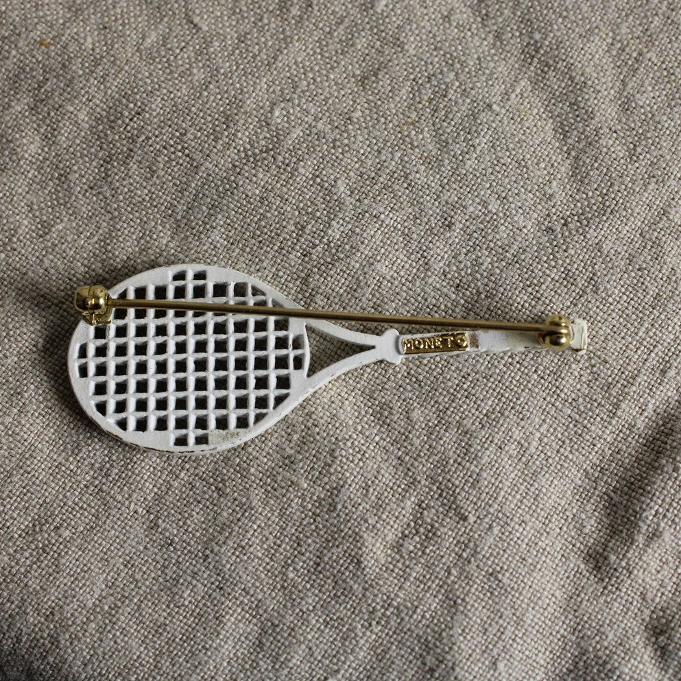 70s monet white enamel tennis racket stick pin