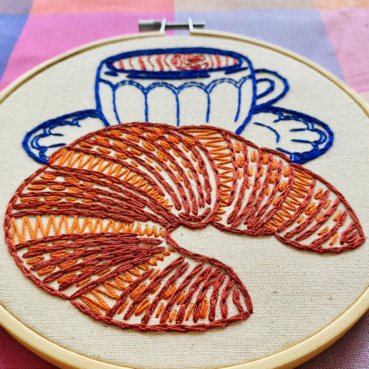 croissant and coffee embroidery kit, view 2