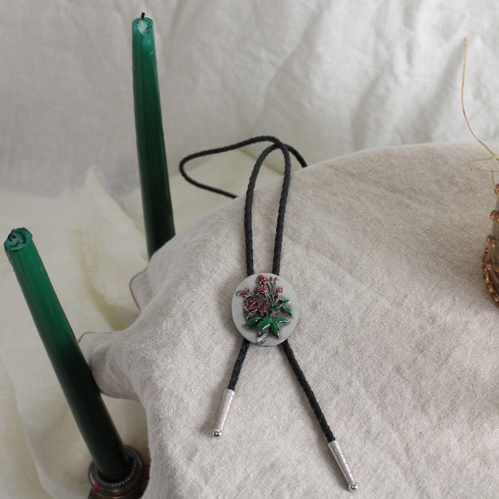 80s rose signed sterling silver bolo tie - siskiyou