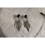 70s mexico sterling silver onyx fringe earrings