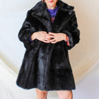 60s black faux fur mod coat with pink satin lining