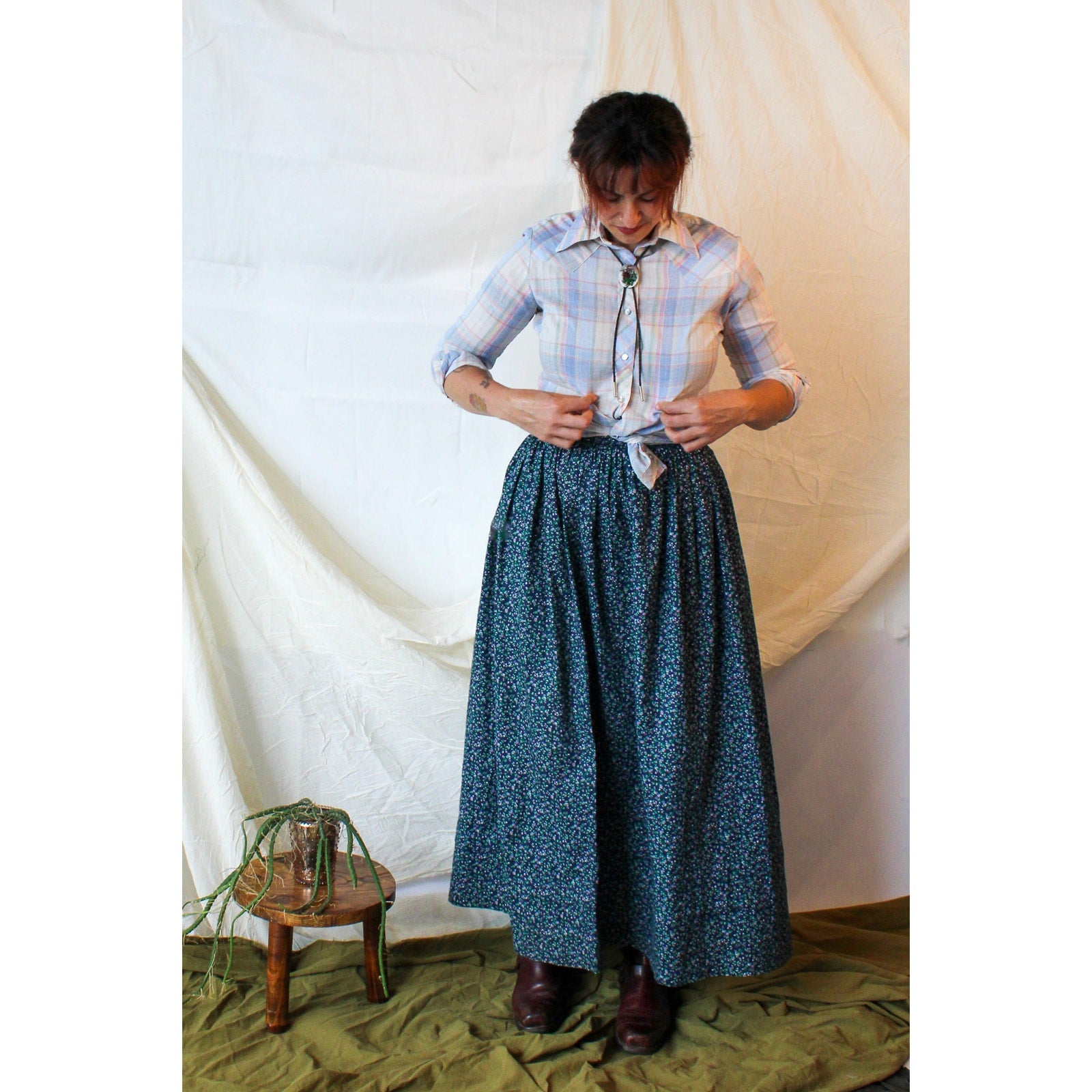 80s navy ditsy floral cottagecore prairie skirt