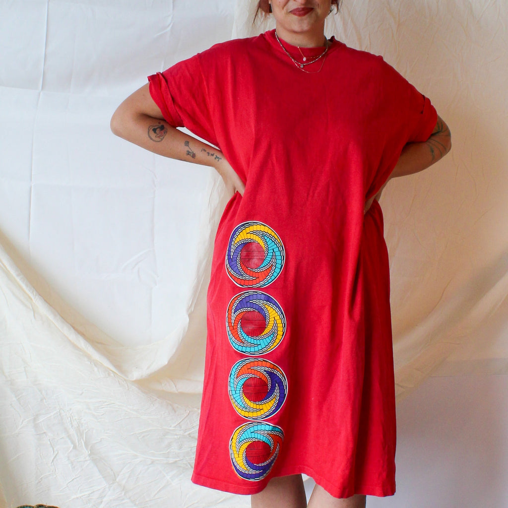 1991 tyrone stewart hopi basket art tee dress made in usa