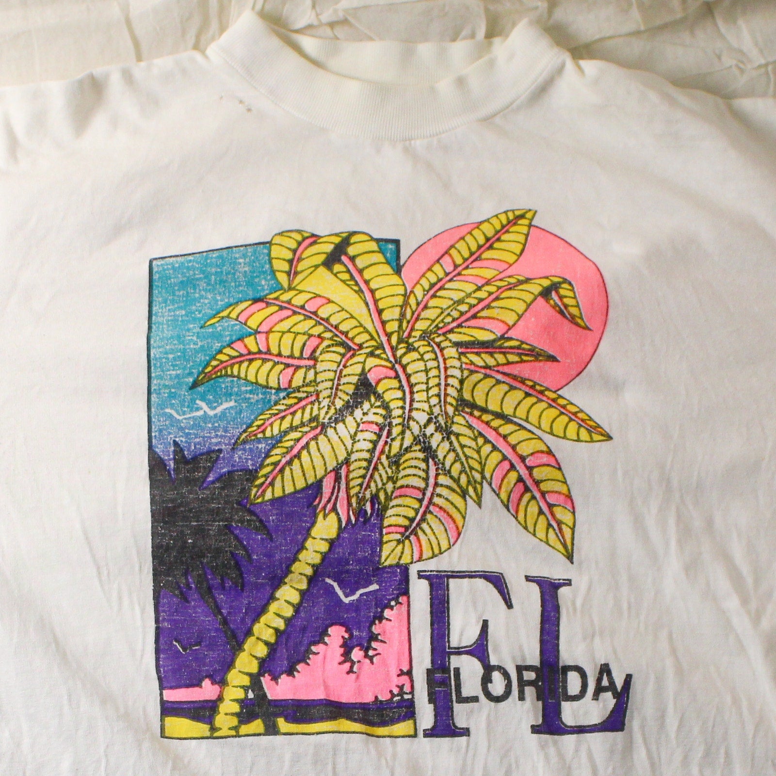 90s florida palm sunset single stitch tee