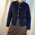 Front view of navy Geiger Tyrol boiled wool jacket