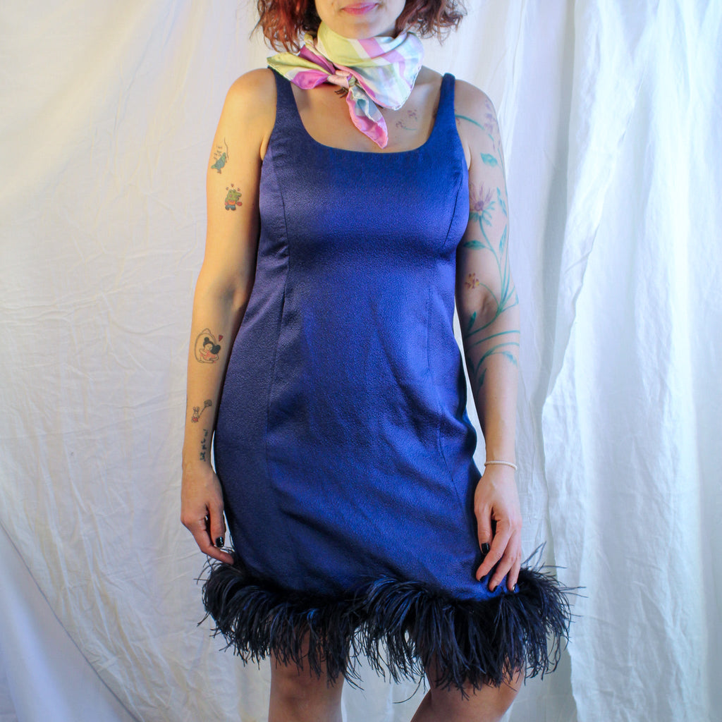 Front view Armani feather-hem dress