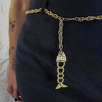 vintage 1970s gold-tone articulated fish chain belt