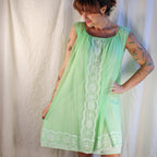 Mint green nylon nightgown with sheer overlay