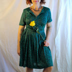 70s green zip-up floral tile belted dress by shelton stroller