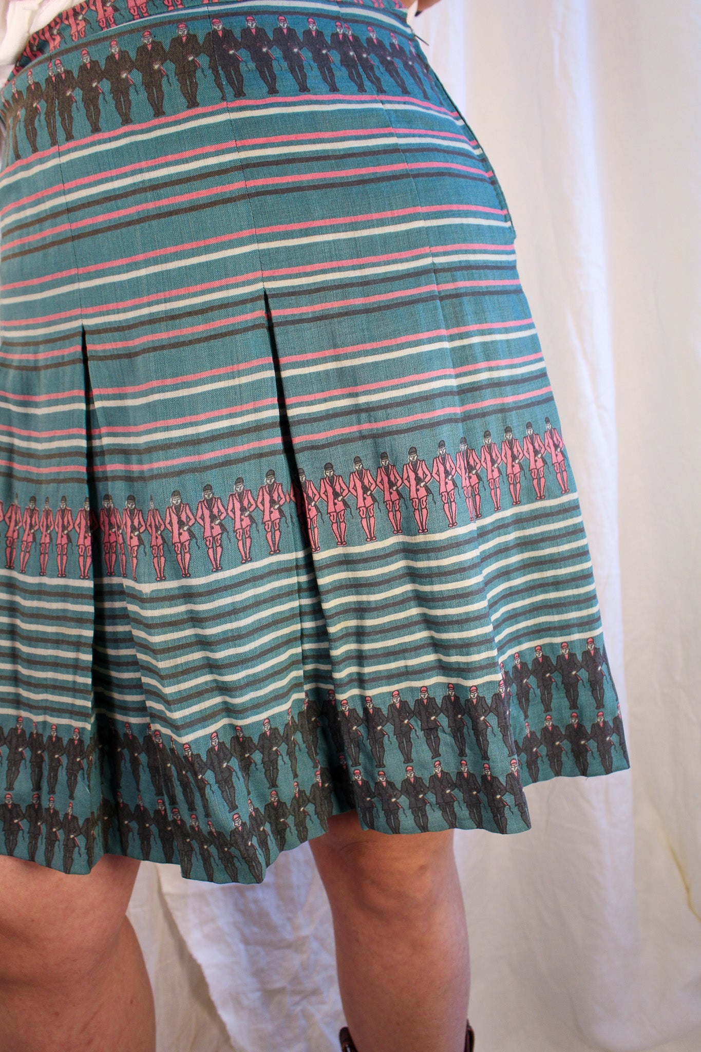 60s gucci jockey print wool pleated mini skirt - made in italy