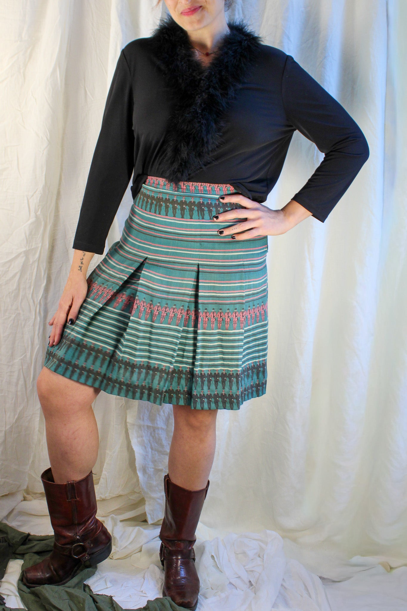60s gucci jockey print wool pleated mini skirt - made in italy