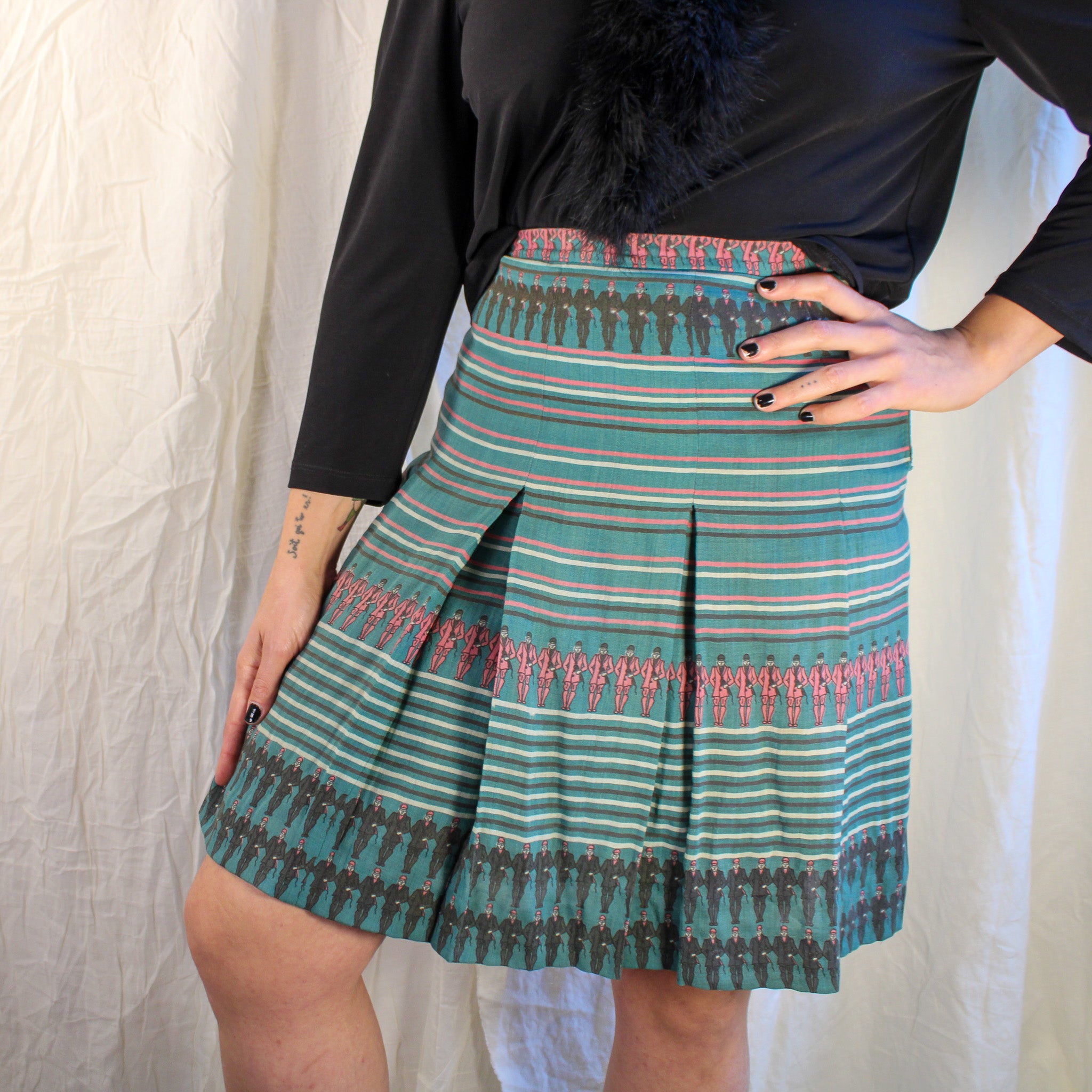 60s gucci jockey print wool pleated mini skirt - made in italy