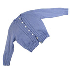 60s handknit periwinkle wool cardigan with mother of pearl buttons