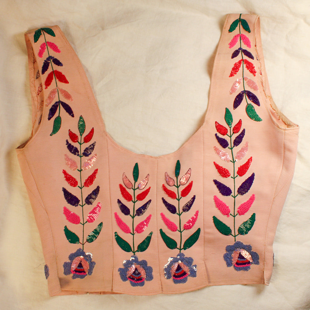 40s RARE museum hattie carnegie sequin floral corset bodice