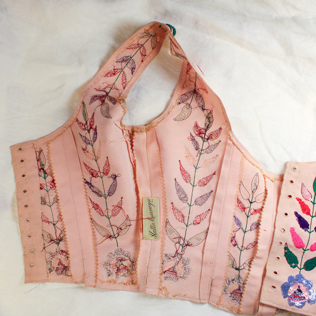 40s RARE museum hattie carnegie sequin floral corset bodice