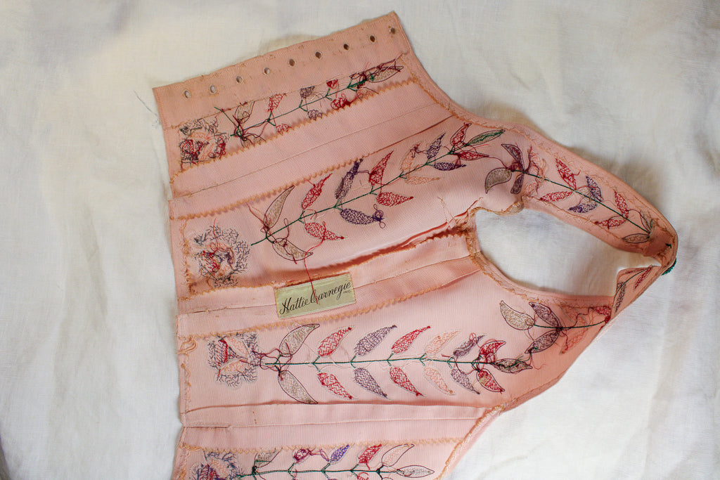 40s RARE museum hattie carnegie sequin floral corset bodice
