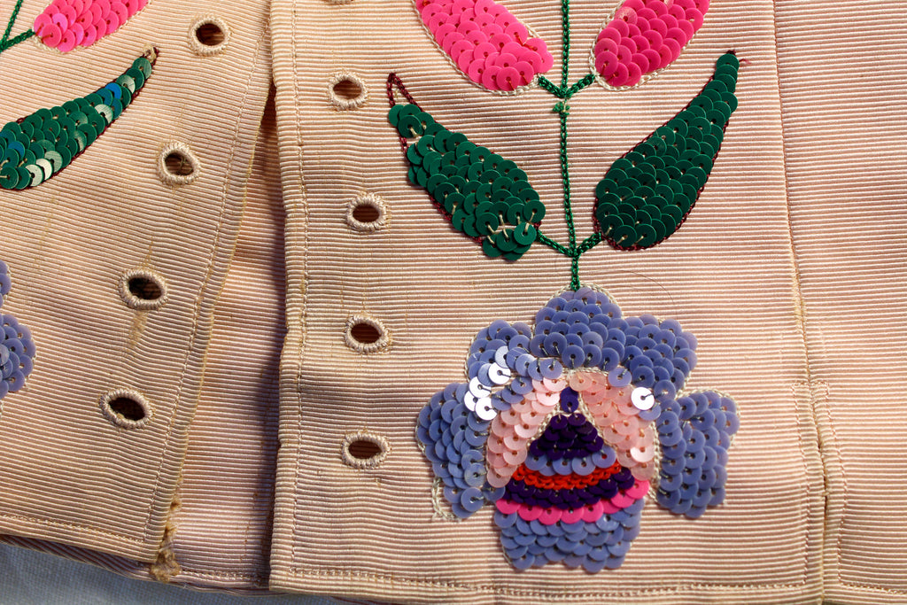 40s RARE museum hattie carnegie sequin floral corset bodice