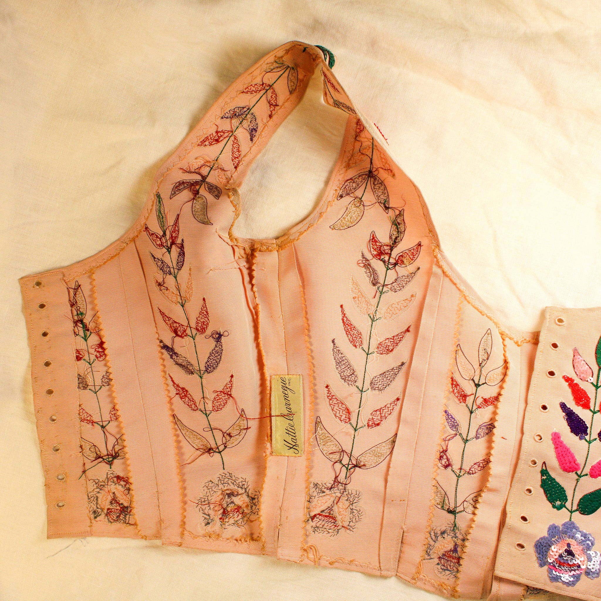 40s RARE museum hattie carnegie sequin floral corset bodice
