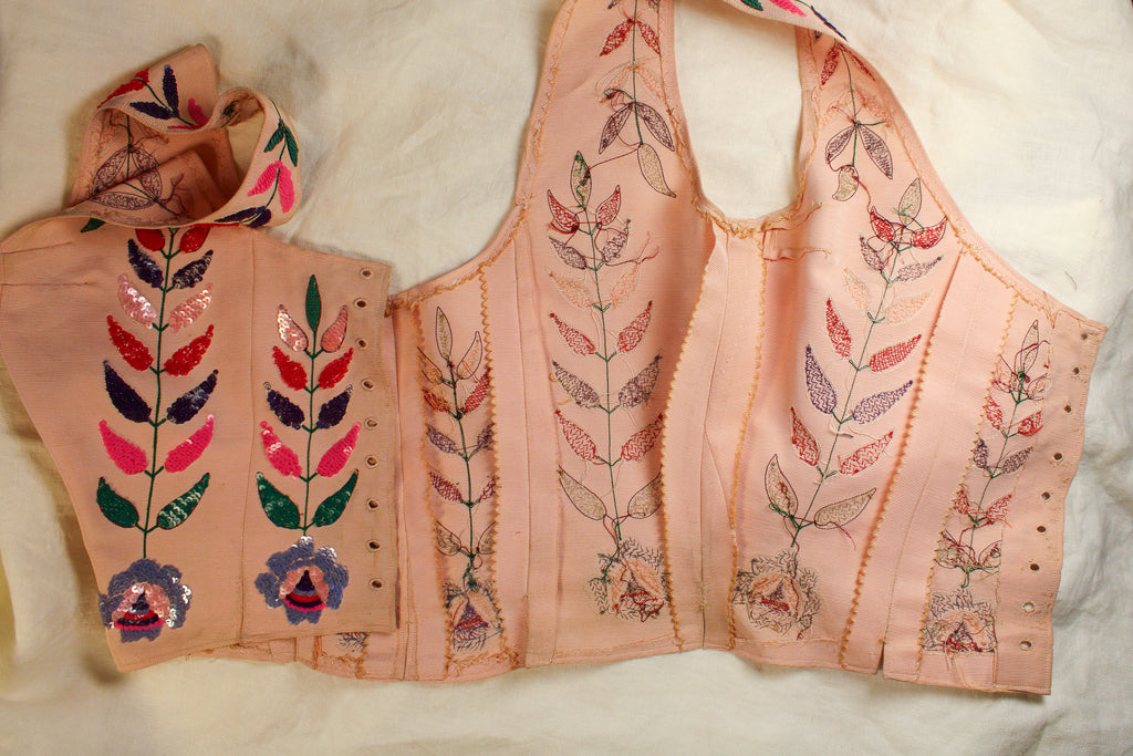 40s RARE museum hattie carnegie sequin floral corset bodice