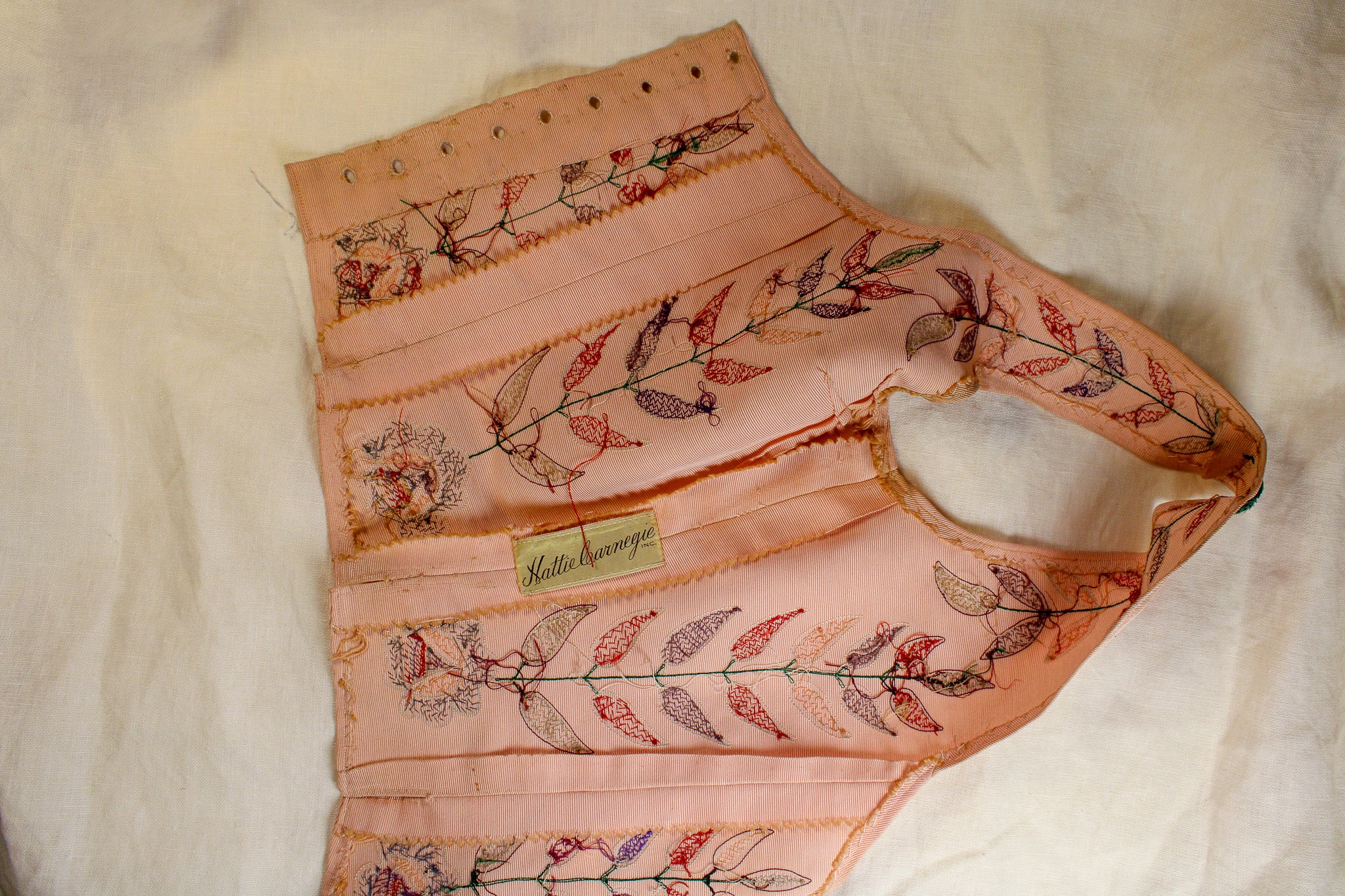 40s RARE museum hattie carnegie sequin floral corset bodice