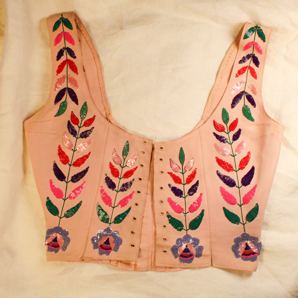 40s RARE museum hattie carnegie sequin floral corset bodice