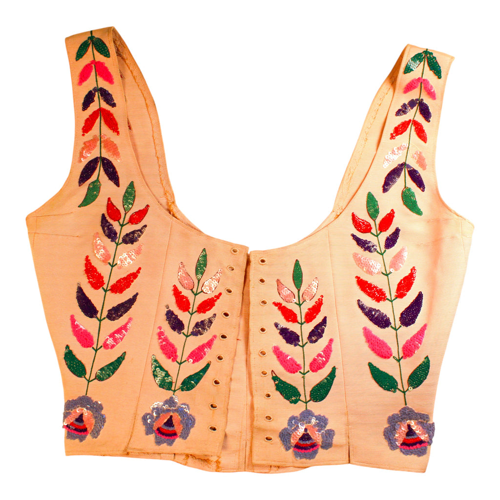 40s RARE museum hattie carnegie sequin floral corset bodice