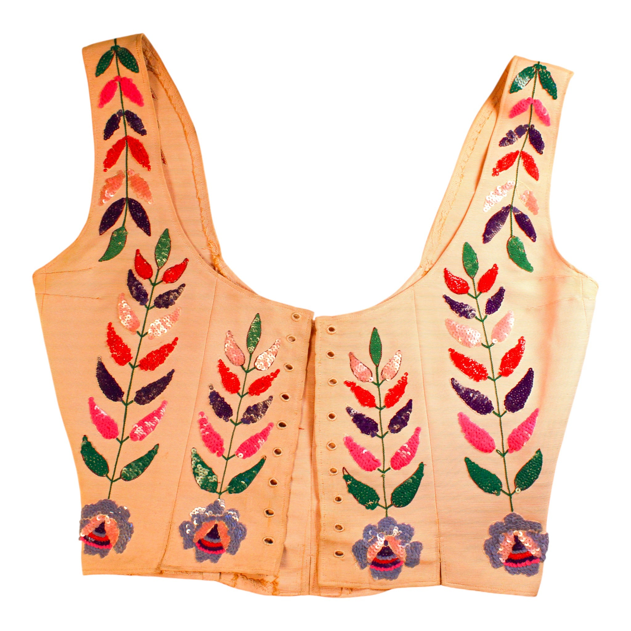 40s RARE museum hattie carnegie sequin floral corset bodice