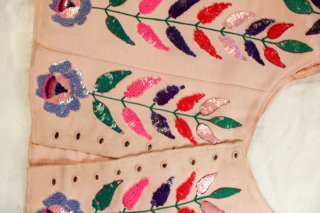 40s RARE museum hattie carnegie sequin floral corset bodice