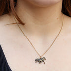 90s running horse and foal pendant necklace in brass tone
