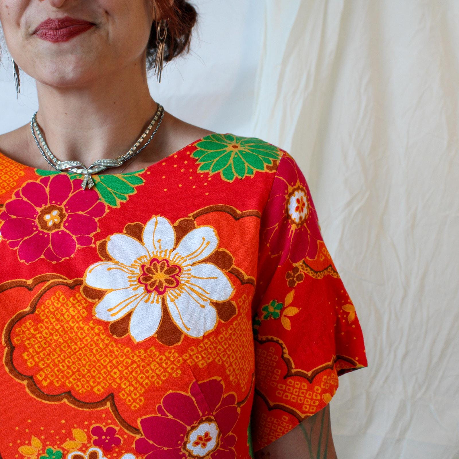 60s floral mod cotton shift dress