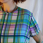 90s 100% silk plaid button-back blouse